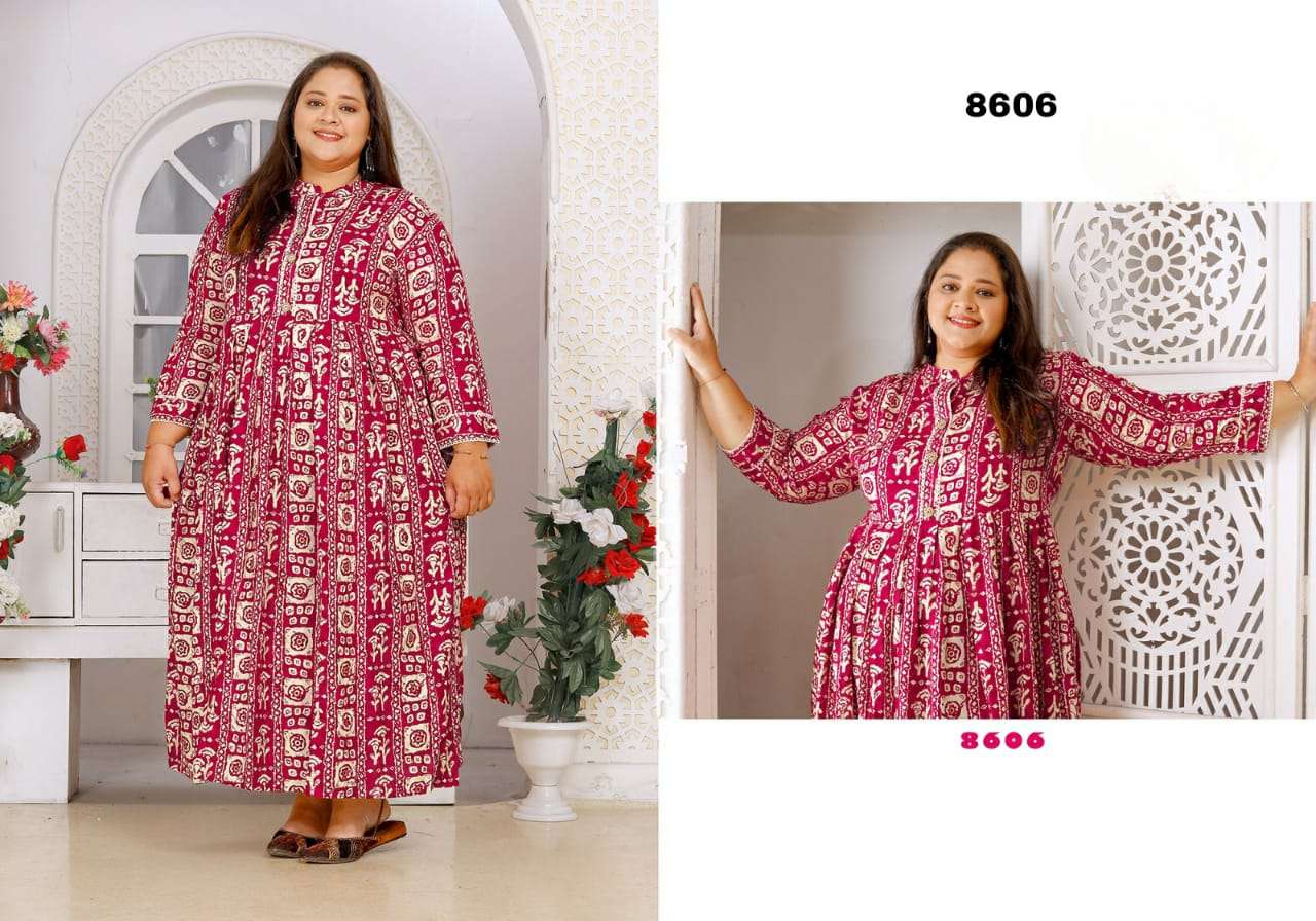 BIG SIZE VOL 2 PREMIUM RIYON EXPORT QUALITY LONG KURTI BY S3FOREVER BRAND 8606